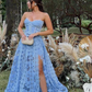 Sweetheart Strapless Blue A-Line Appliques Prom Dresses Evening Party Dress,DP542