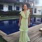 Elegant Light Green Backless A-Line Ruffles Prom Dress Evening Party Dress,DP543