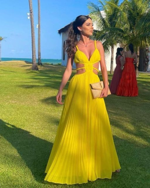 Sexy Yellow A-Line Spaghetti Straps Prom Dress Evening Party Dress,DP546