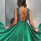 Green Plain Backless Long A-line Chiffon Prom Dress ,DP548