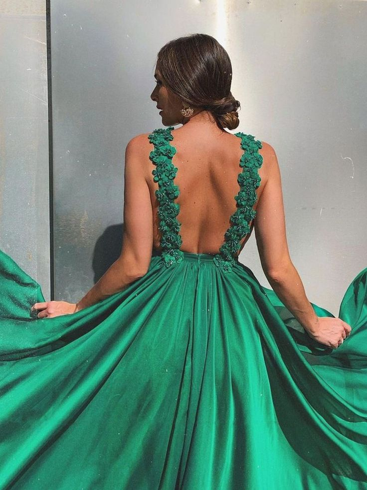 Green Plain Backless Long A-line Chiffon Prom Dress ,DP548