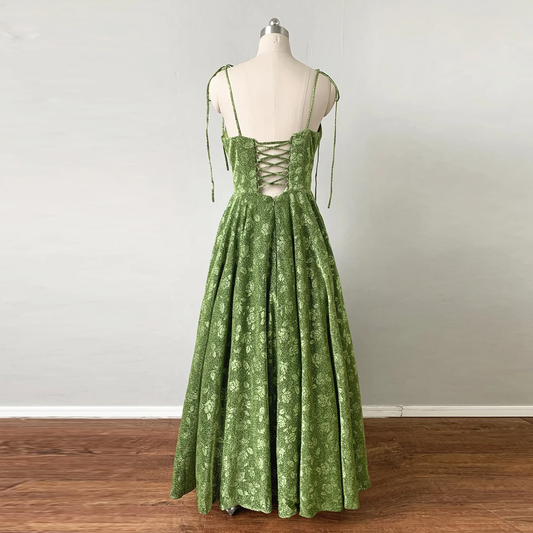 Moss Green A-Line Floral Spaghetti Straps Prom Dress Evening Dress,DP552