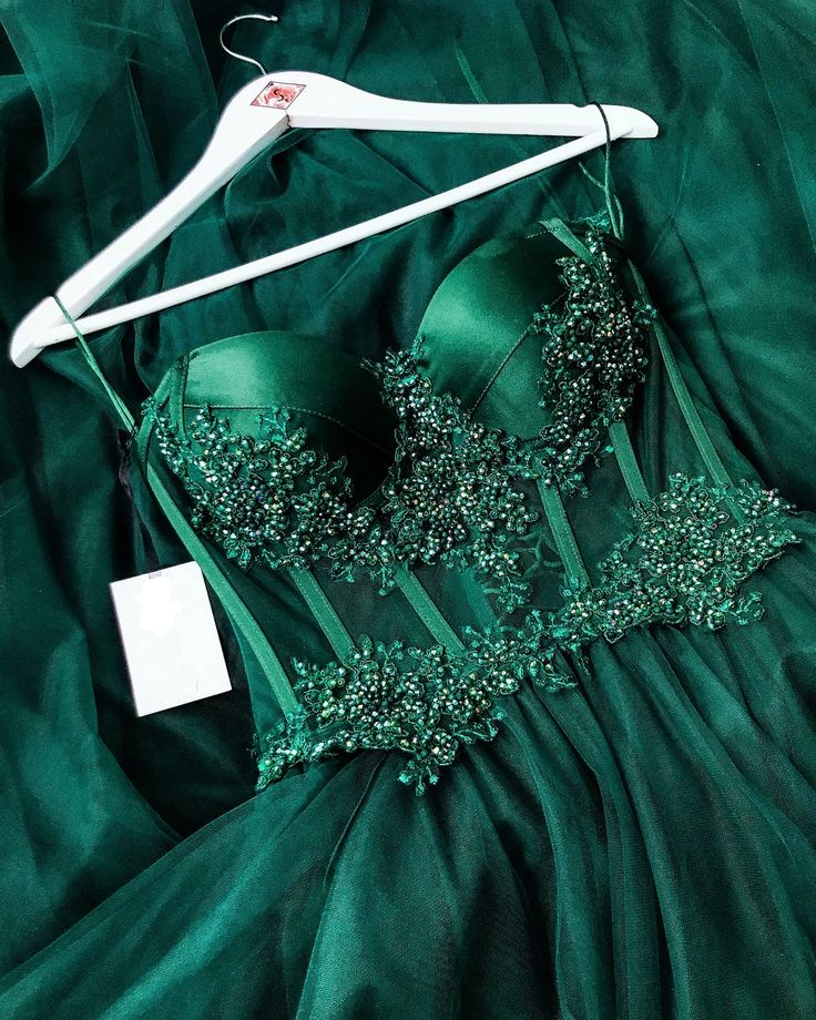 Emerald Corset Tulle Sweetheart Neckline Beaded Lace Prom Gown Evening Dress,DP553