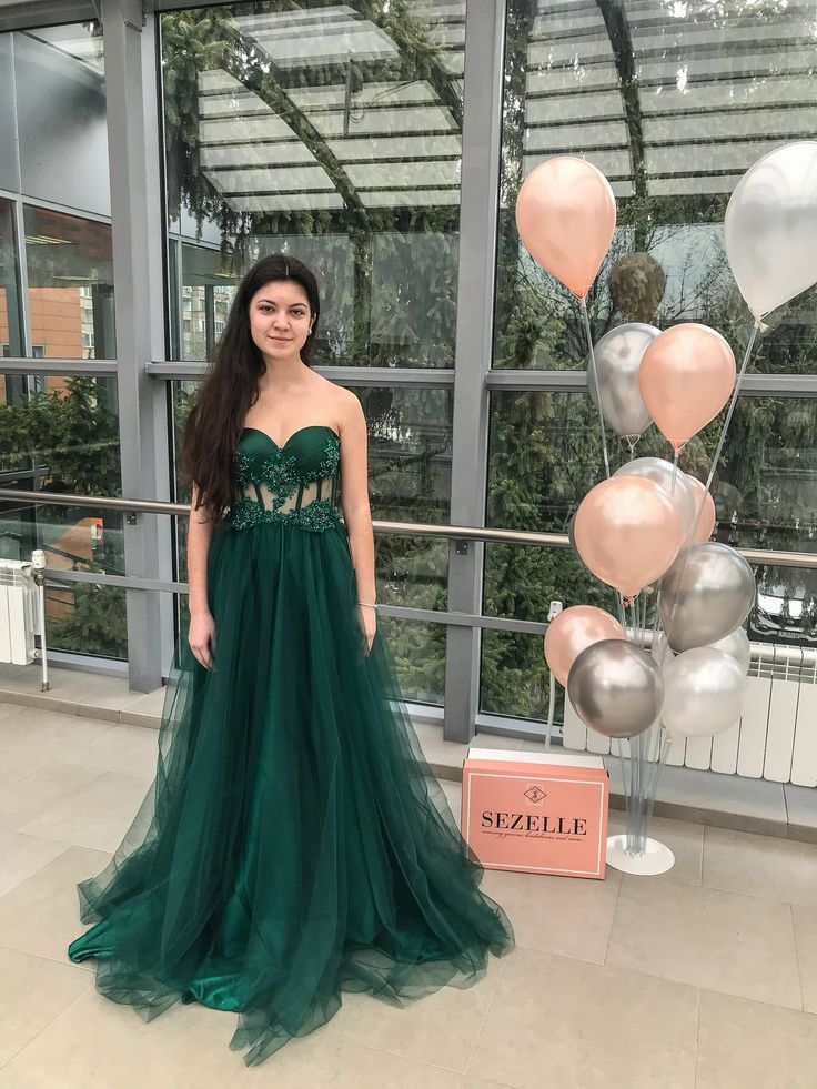 Emerald Corset Tulle Sweetheart Neckline Beaded Lace Prom Gown Evening Dress,DP553