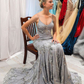 Elegant Mermaid Grey Appliqued Long Prom Dress with Open Back,DP554