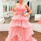 Sweet Tulle Tiered Strapless A-Line Evening Ball Gown Prom Dress,DP558