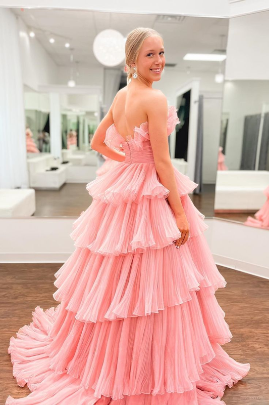 Sweet Tulle Tiered Strapless A-Line Evening Ball Gown Prom Dress,DP558