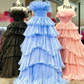 Sweet Tulle Tiered Strapless A-Line Evening Ball Gown Prom Dress,DP558