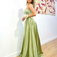 Simple Green A-Line Satin Prom Dress Evening Party Dress with Pockets,DP562