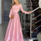 Elegant Pink Satin Off Shoulder A-Line Long Prom Dress Formal Party Dress,DP567