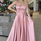 A Line Spaghetti Straps Sweetheart Ruched Long Bridesmaid Dress Prom Dress,DP568