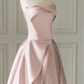 Sleeveless Satin A-Line Floor-Length Evening Gown Slit with Tulle Strapless Prom Dress,DP572