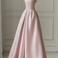 Sleeveless Satin A-Line Floor-Length Evening Gown Slit with Tulle Strapless Prom Dress,DP572