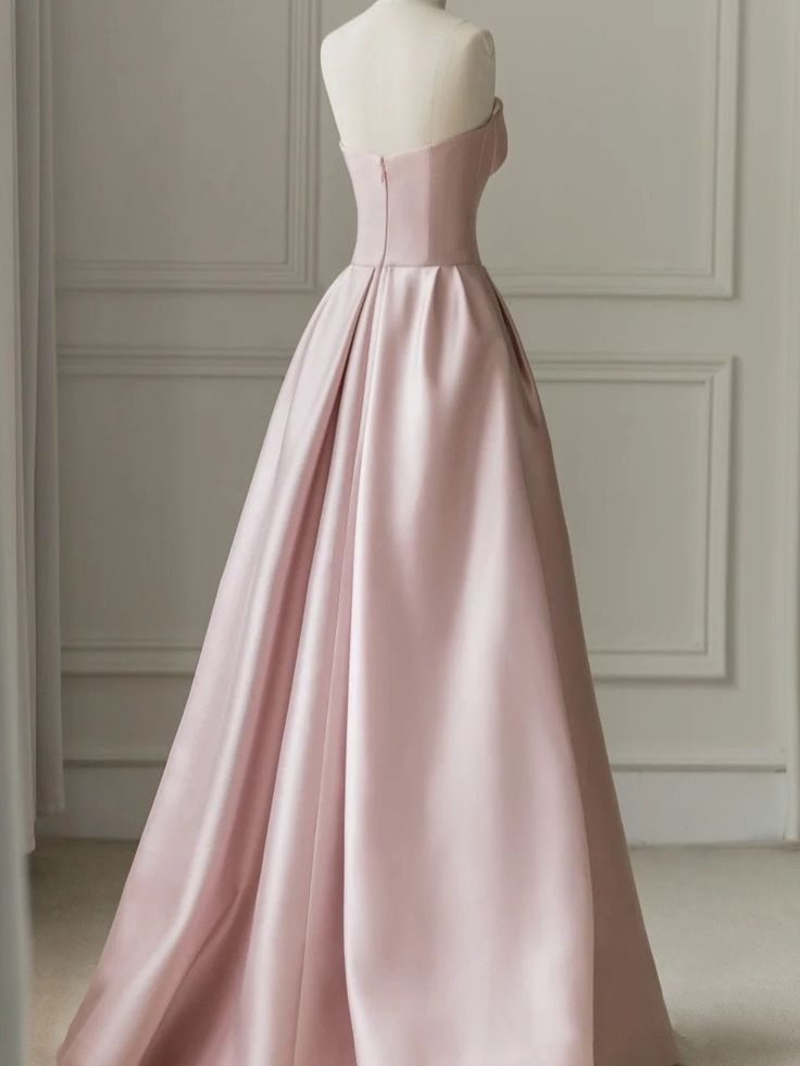 Sleeveless Satin A-Line Floor-Length Evening Gown Slit with Tulle Strapless Prom Dress,DP572