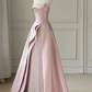 Sleeveless Satin A-Line Floor-Length Evening Gown Slit with Tulle Strapless Prom Dress,DP572