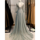 Long Sleeves Tulle A-Line Floor-Length Sequins Evening Gown Long Prom Dress,DP573