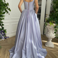 Modest Square Neck A-Line Evening Dress Satin Prom Dresses,DP576