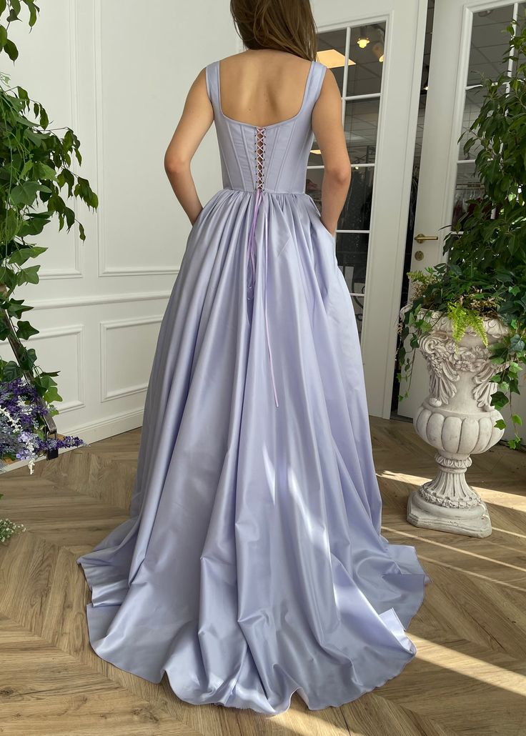 Modest Square Neck A-Line Evening Dress Satin Prom Dresses,DP576