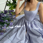 Modest Square Neck A-Line Evening Dress Satin Prom Dresses,DP576