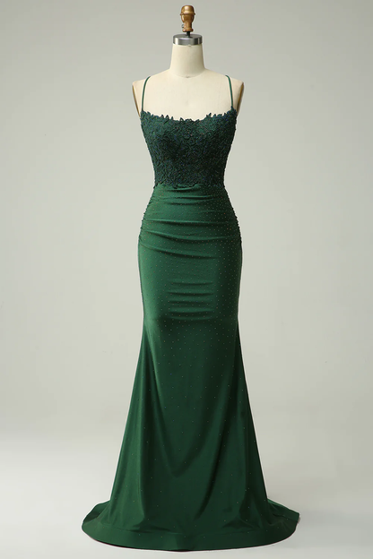 Mermaid Dark Green Long Prom Dress with Appliques Beading,DP577