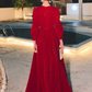 Red Glitter Modest Prom Dress Formal Evening Dress Long Sleeve Floor Length,DP579