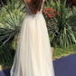 A-Line V Neck Backless Beaded Ivory Prom Dresses Sequins Backless Formal Dresses,DP582