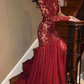 Sexy Mermaid Tulle Lace One Shoulder Prom Dresses Burgundy Evening Dress,DP583