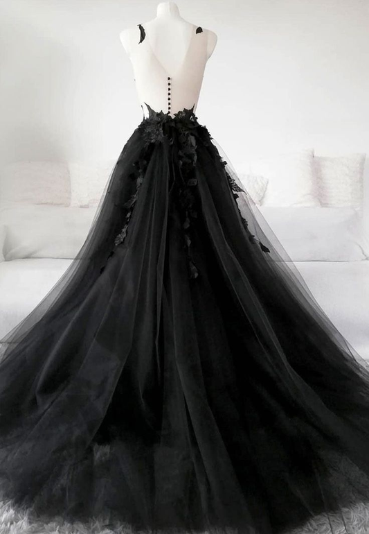 Black Tulle Lace Long Prom Dress Formal Party Dress Graduation Dress,DP586