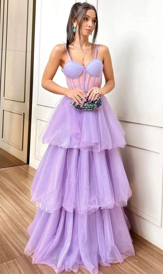 Purple A-Line Tired Long Prom Dress Lavender Formal Evening Dress,DP584