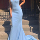 Elegant Blue Satin Mermaid Sleeveless Long Prom Dress Evening Dress,DP588