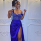 Royal Blue Beaded Sleeveless Long Prom Dress Evening Dress with Slit,DP589