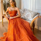 Orange Glitter Sweetheart Strapless Tulle A-line Prom Dress Evening Formal Party,DP591