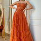 Orange Glitter Sweetheart Strapless Tulle A-line Prom Dress Evening Formal Party,DP591