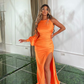 Orange One Shoulder Long Sleeve Mermaid Prom Dress with Slit,DP596