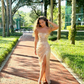 Champagne Glitter Strapless Sequins Long Prom Dress with Slit Formal Evening Dress,DP598