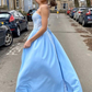 Sweetheart Sky Blue Satin Long Prom Dress With Lace Appliques,DP604