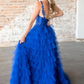 Fuchsia/Royal Blue Layers Floral Tulle A-line Long Prom Dress,DP605