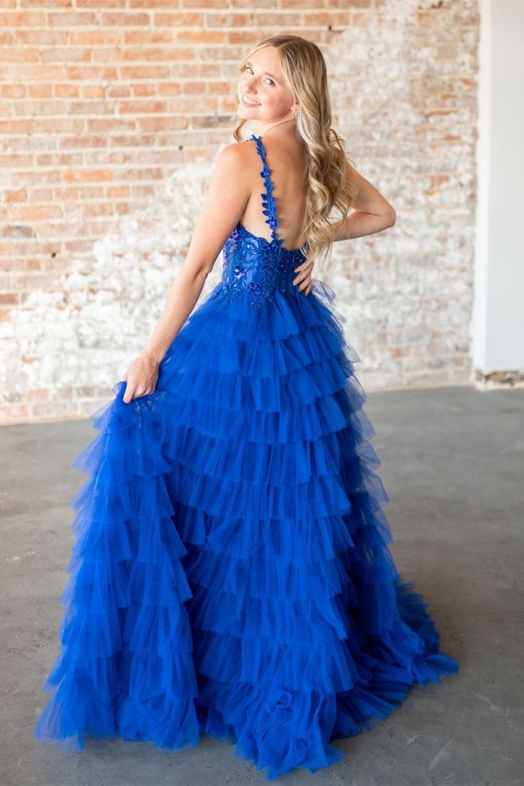 Fuchsia/Royal Blue Layers Floral Tulle A-line Long Prom Dress,DP605