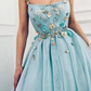 Elegant A-Line Spaghetti Straps Tulle Scoop Prom Dress with Appliques Formal Dress,DP606