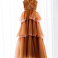 Off-the-Shoulder Tulle Tiered Long Prom Dress A-Line Evening Gown,DP607