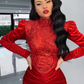 Stunning Red Velvet High Neck Mermaid Prom Dress Long Sleeves,DP610