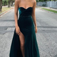 Simple Velet Strapless Long Prom Dress Evening Party Dress with High Slit,DP611