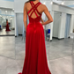 Burgundy V Neck Velvet Long Prom Dress with Cross Back Long Formal Evening Dress,DP612