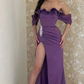 Purple Off Shoulder High Slit Long Prom Dress with Beading,DP617