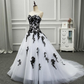 Strapless Beautiful White and Black Long Prom Dress Ball Gown Wedding Dress,DP623