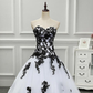 Strapless Beautiful White and Black Long Prom Dress Ball Gown Wedding Dress,DP623