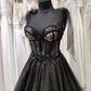 Tulle Black A-Line Long Prom Dress Elegant Evening Party Dress,DP624