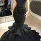 Chic Black Mermaid Formal Dresses Long Sequins Ruffles Party Gowns,DP627