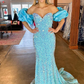 Mermaid Puff Sleeves Sequins Long Prom Dress Evening Party Dress,DP634