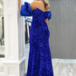 Mermaid Puff Sleeves Sequins Long Prom Dress Evening Party Dress,DP634